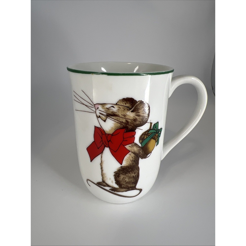 Otagiri Japan Christmas Mouse Red Bow w/ Acorn Porcelain Coffee Tea Cup Mug